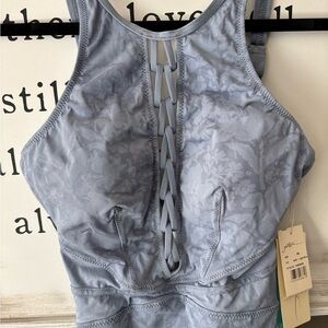 NWT Gottex Periwinkle Lavender High Neck Low Back One Piece Swimsuit.Laced Racer